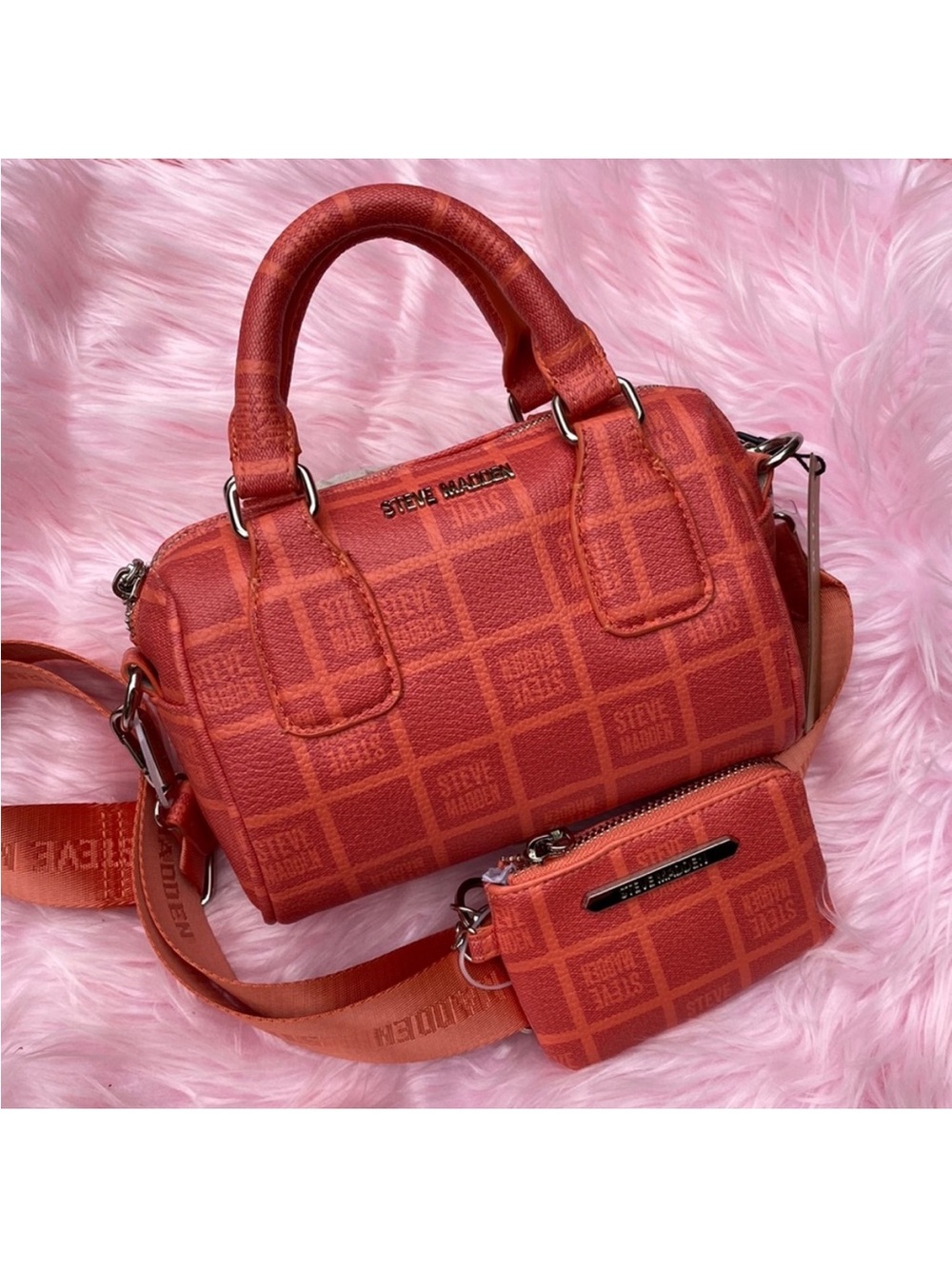 Steve Madden Orange-Red Logo Mini Satchel with Crossbody Pouch
